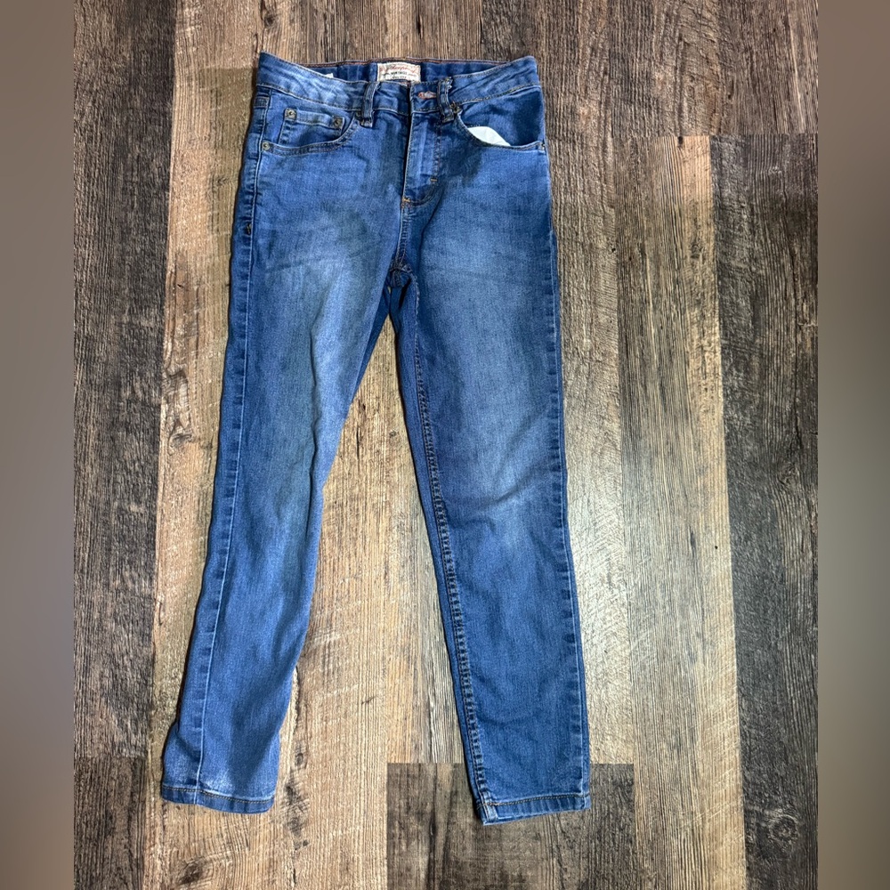 Blue vintage tight styling jeans. Size is 8. Brand is Weather proof.